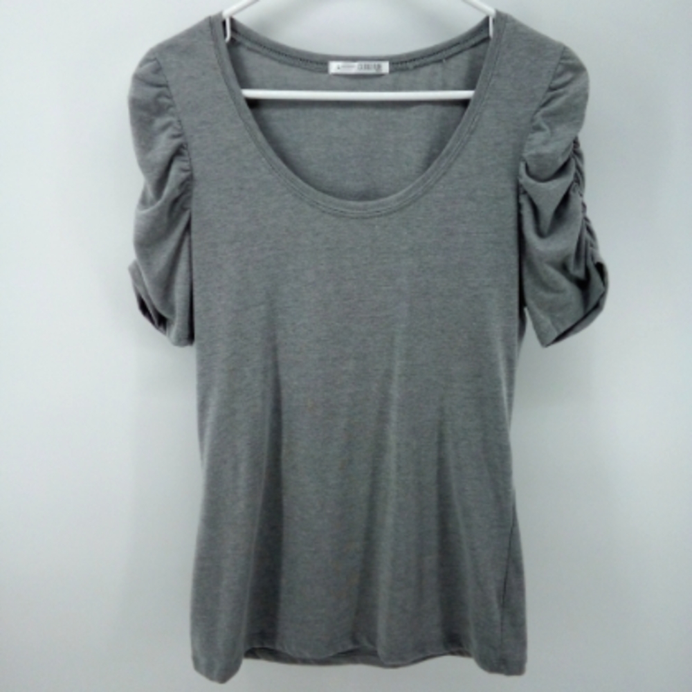 Cloud Nine Grey Ruched Sleeve Cotton Blend Top L